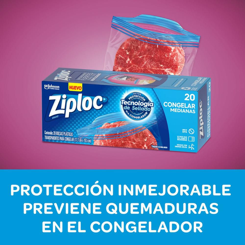 Bolsa práctica ZIPLOC congelar abre fácil 17,7x19,5 cm img #2