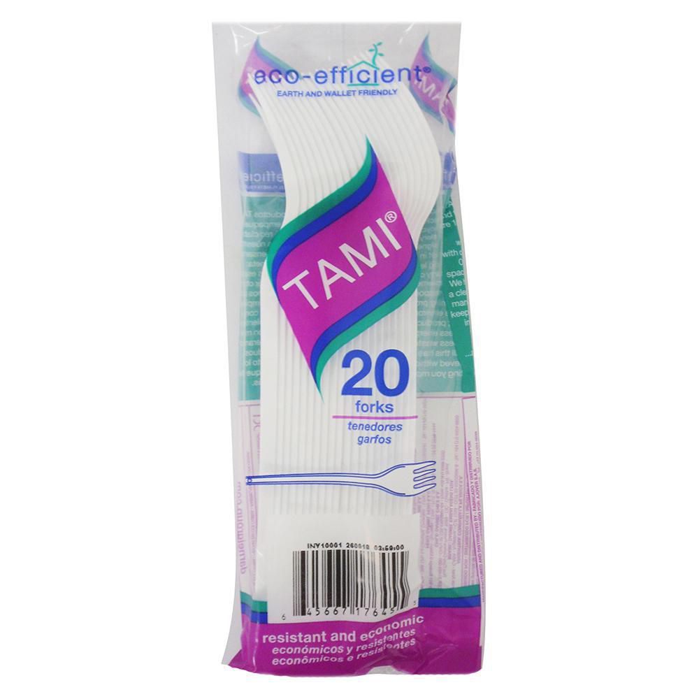Tenedores desechables TAMI blancos resistentes img #1