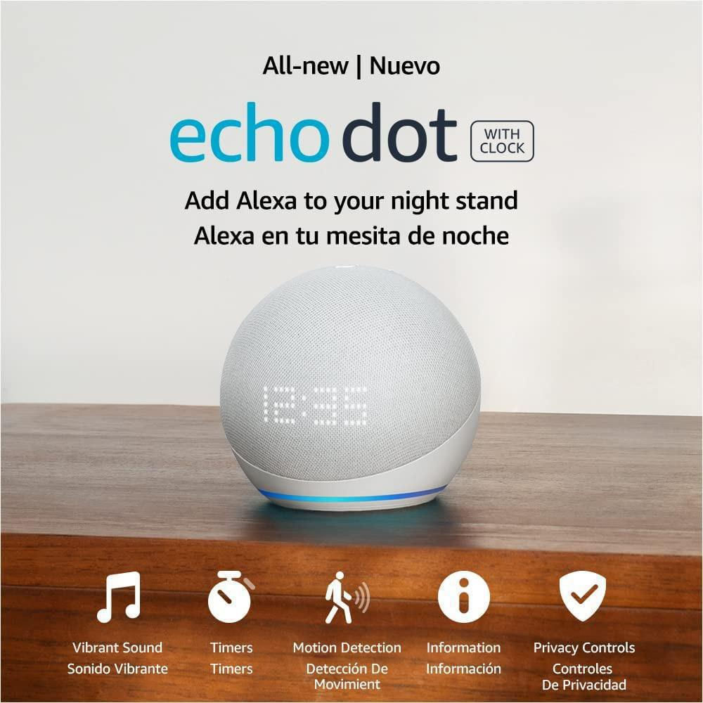 Alexa Parlante Inteligente Amazon Echo Dot Blanco Con Reloj 5Ta Generación img #2