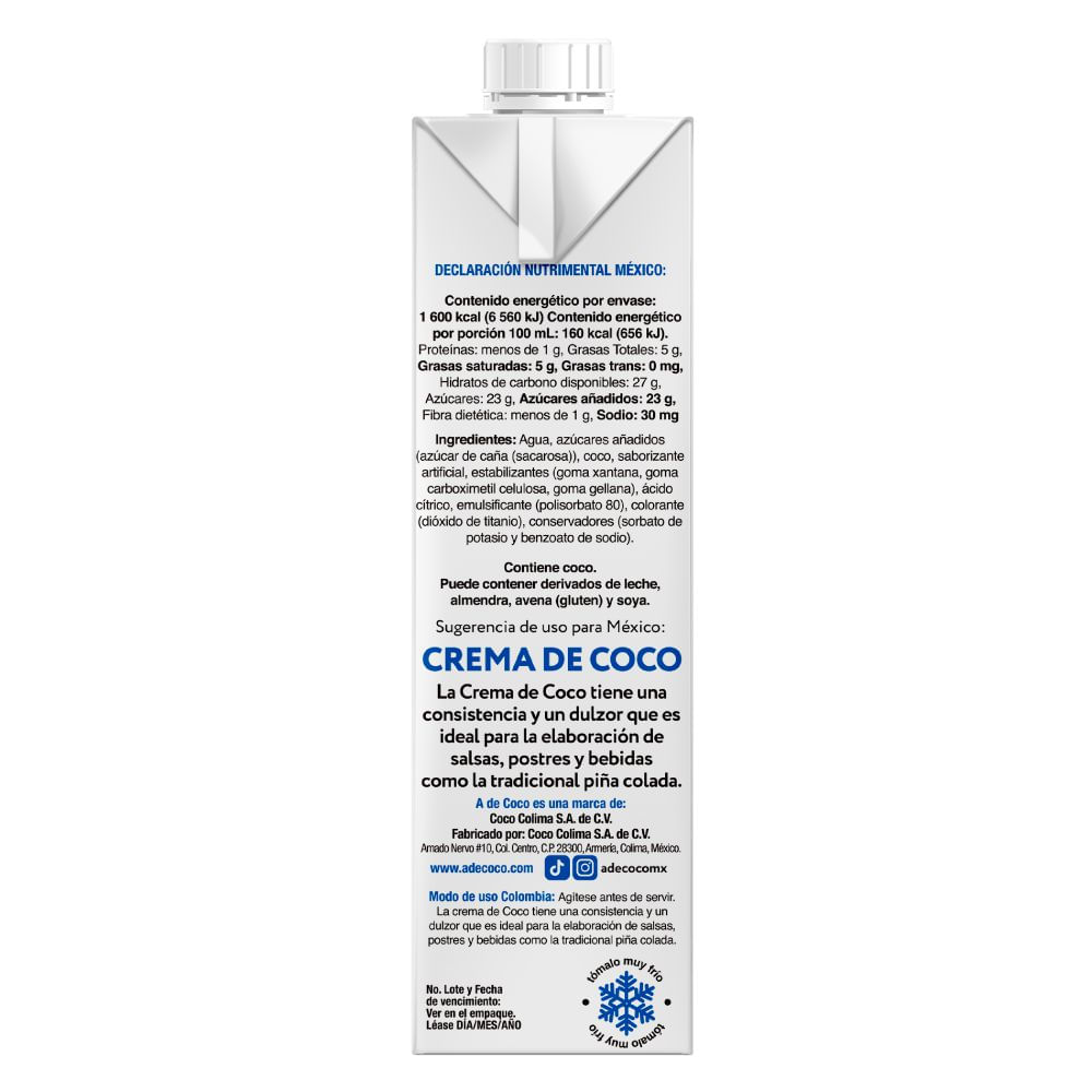 Crema de coco A DE COCO libre alta fructosa (1  lt) img #2
