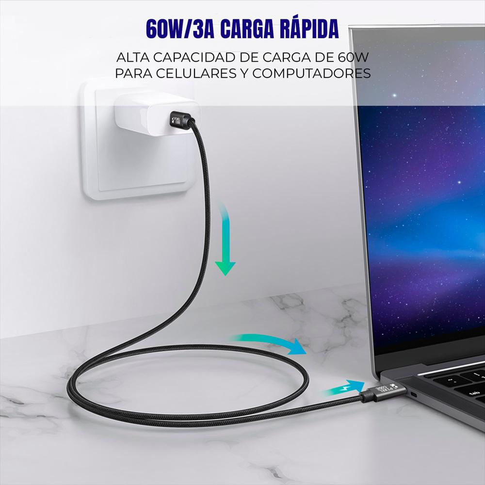 Cable Extensión Usb C 2M 60W 10Gbps 4K Trenzado Pixel Code img #2