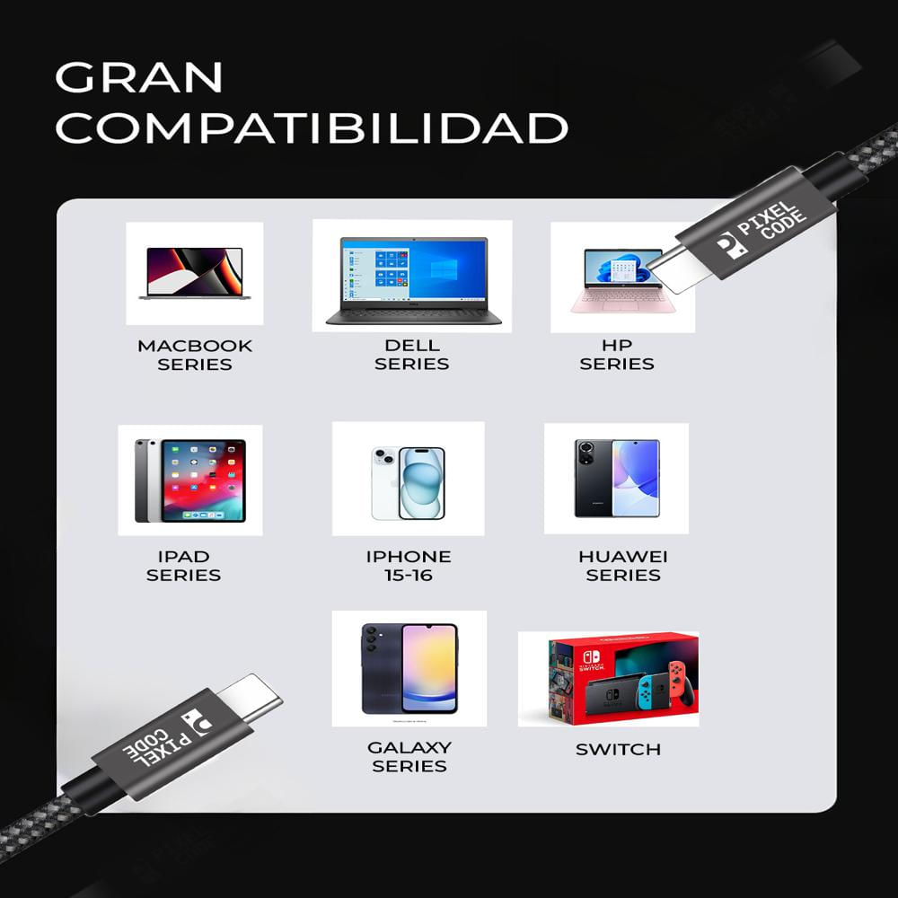 Cable Extensión Usb C 2M 60W 10Gbps 4K Trenzado Pixel Code img #3