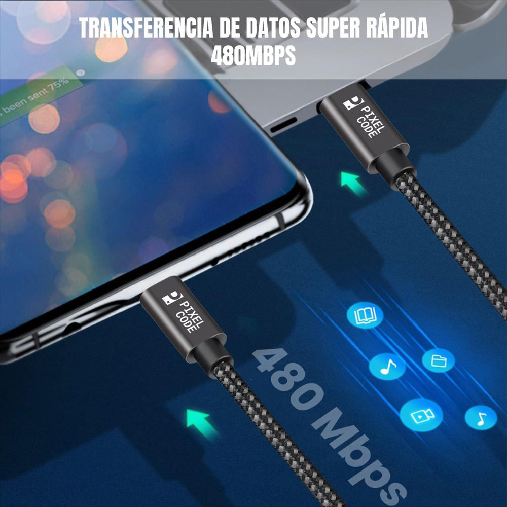 Cable Extensión Usb C 2M 60W 10Gbps 4K Trenzado Pixel Code img #5