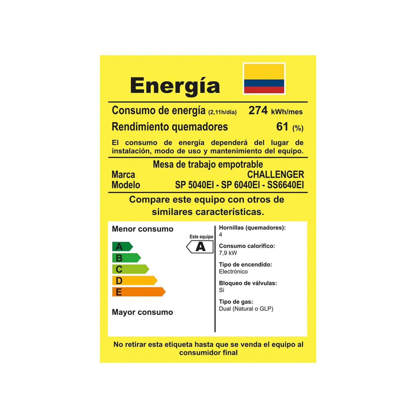 Estufa De Empotrar Challenger 59 cm 4 Puestos Gas Natural SP6040 Plateado img #8