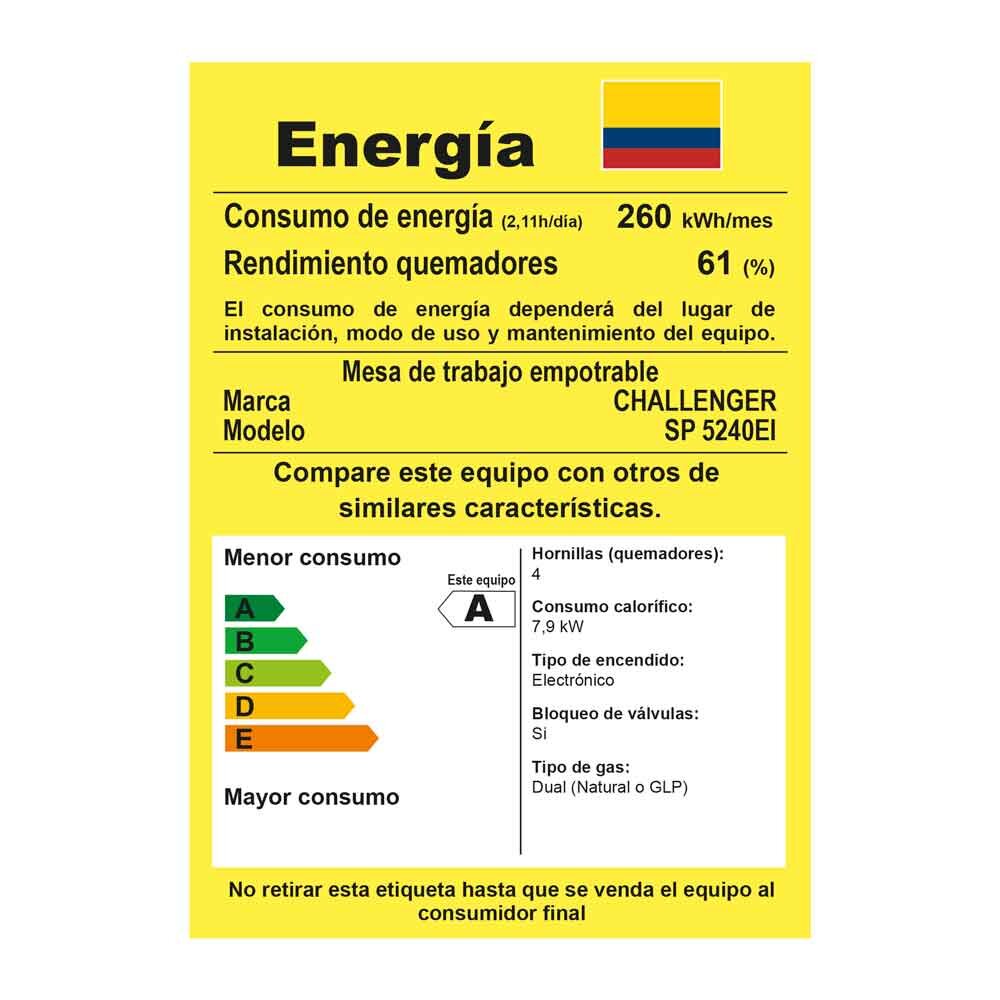 Estufa de empotrar Challenger 52cms 4 Puestos Gas Natural SP5240 Plata img #7