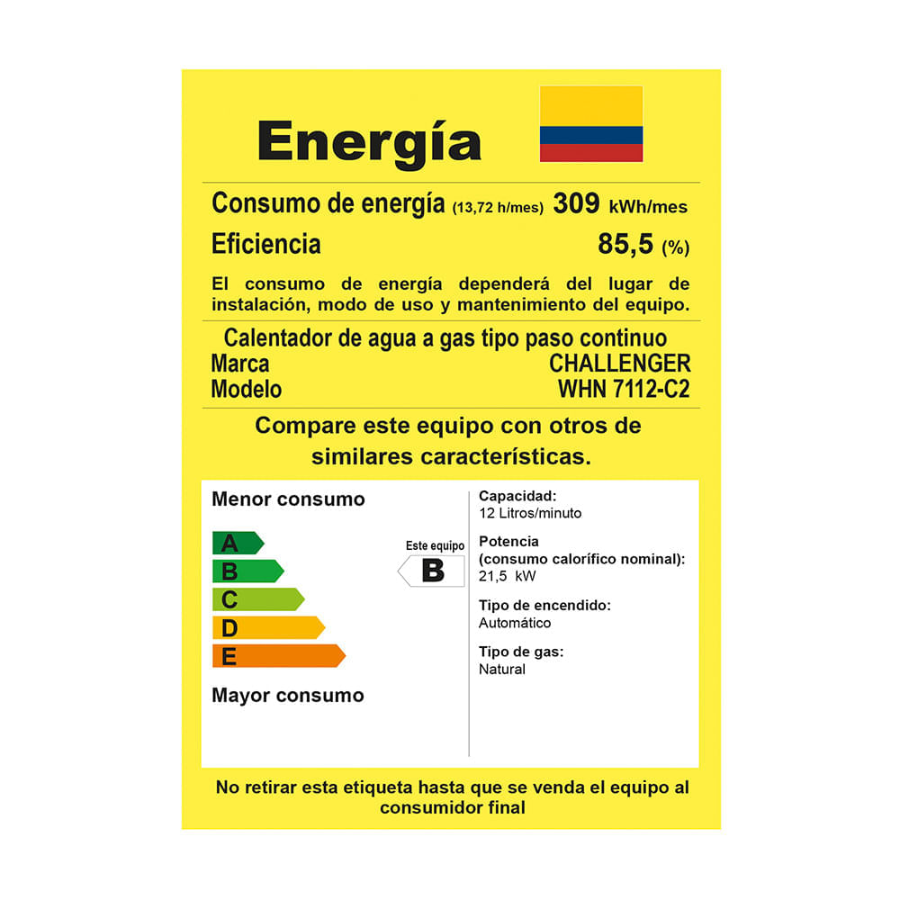 Calentador de Paso Challenger 12 Litros Tiro Natural WHN7112 Blanco img #10