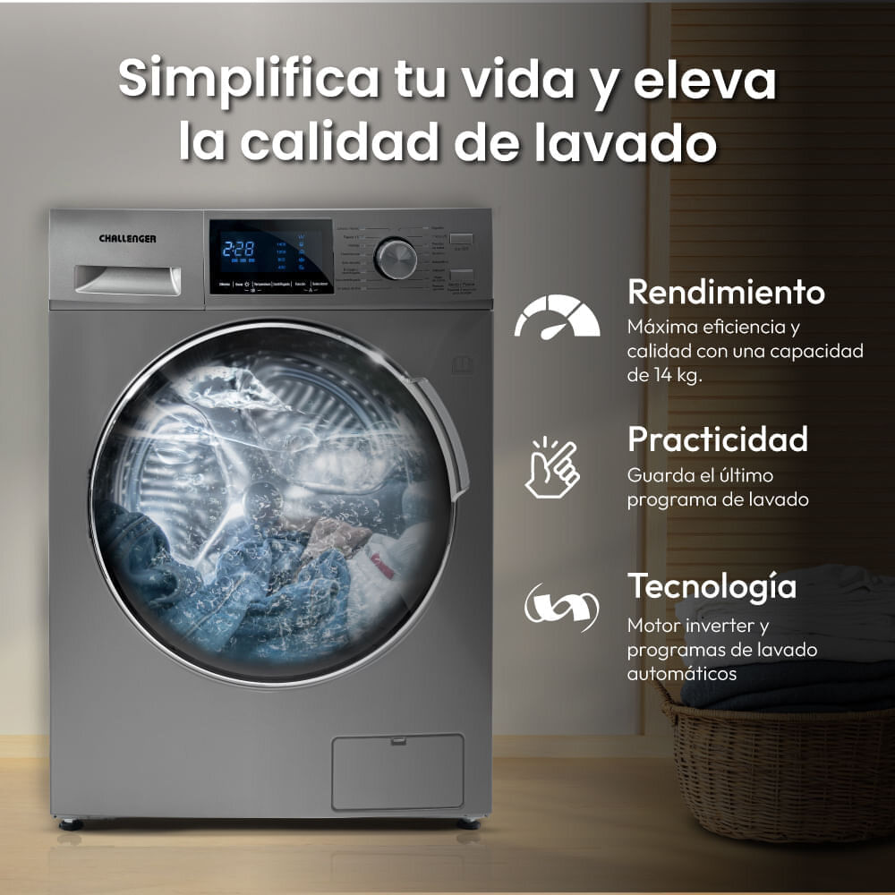 Lavadora Secadora Challenger Carga Frontal Inverter 14 Kg CW 8014SI Gris img #2