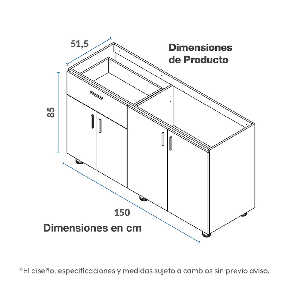 Mueble Inferior de cocina Challenger 4 puertas 1 cajón 1.5 M SA23150MBD Nola img #2