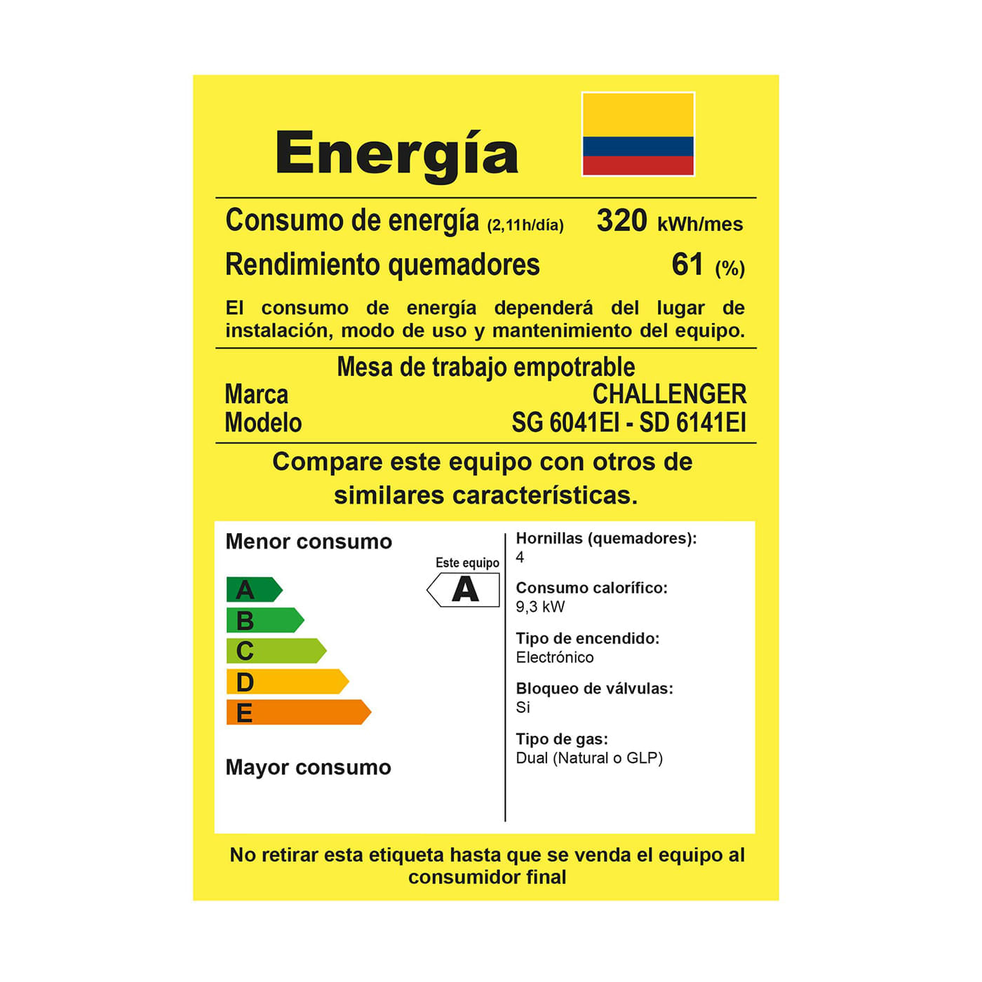 Estufa de empotrar Challenger 58.5 cm 4 Puestos Gas Natural SD6141 Plateado img #7