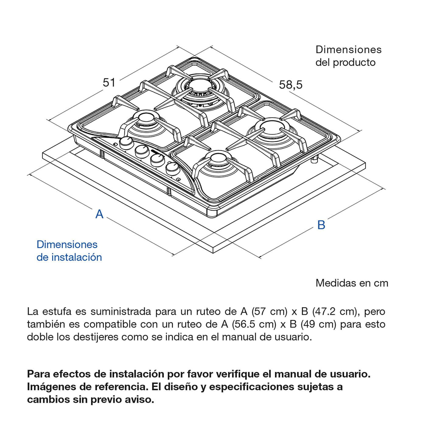 Estufa de empotrar Challenger 58.5 cm 4 Puestos Gas Natural SD6141 Plateado img #2