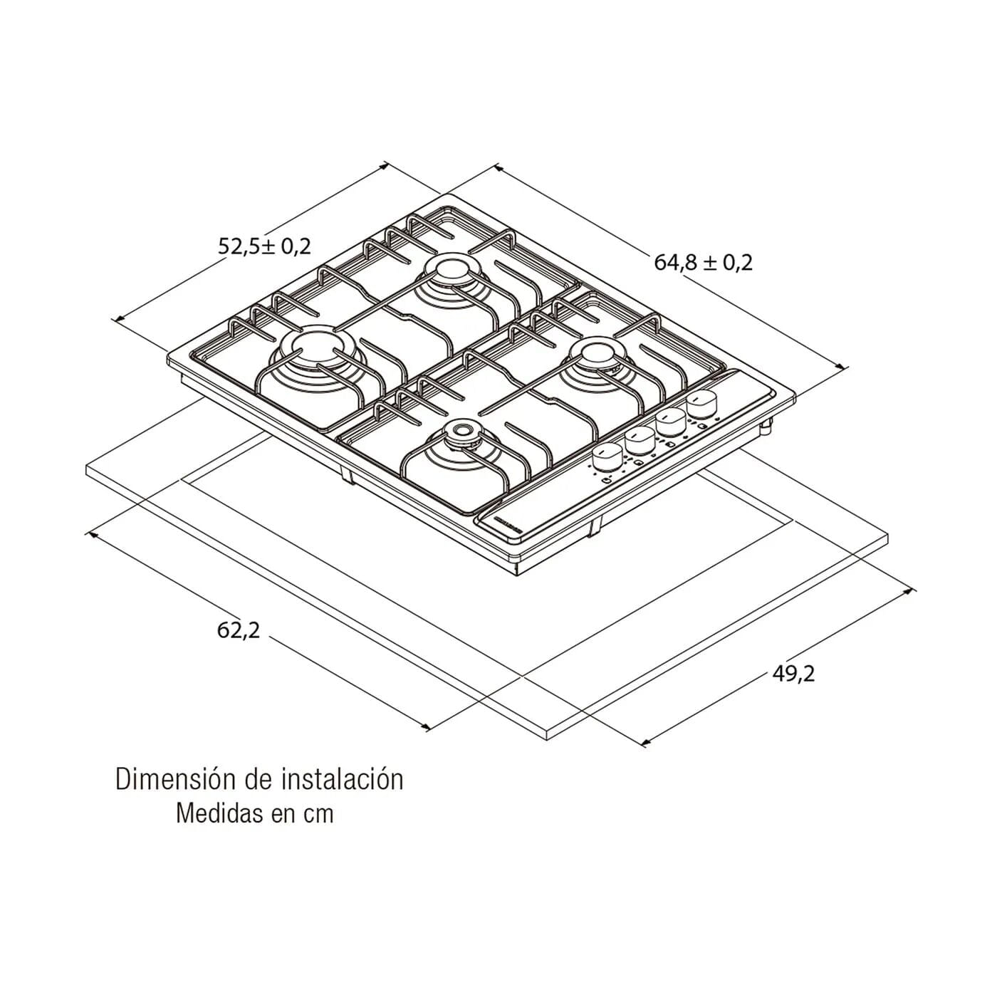 Estufa de empotrar Challenger 65,5 cm 4 Puestos Gas Natural SS6640 Plata img #2