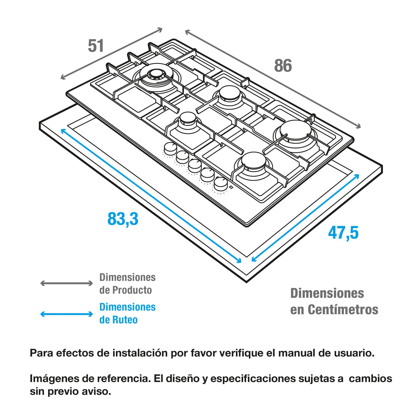 Estufa de Empotrar Challenger 86 cm 5 Puestos Gas Natural SV6886 Plateado img #2