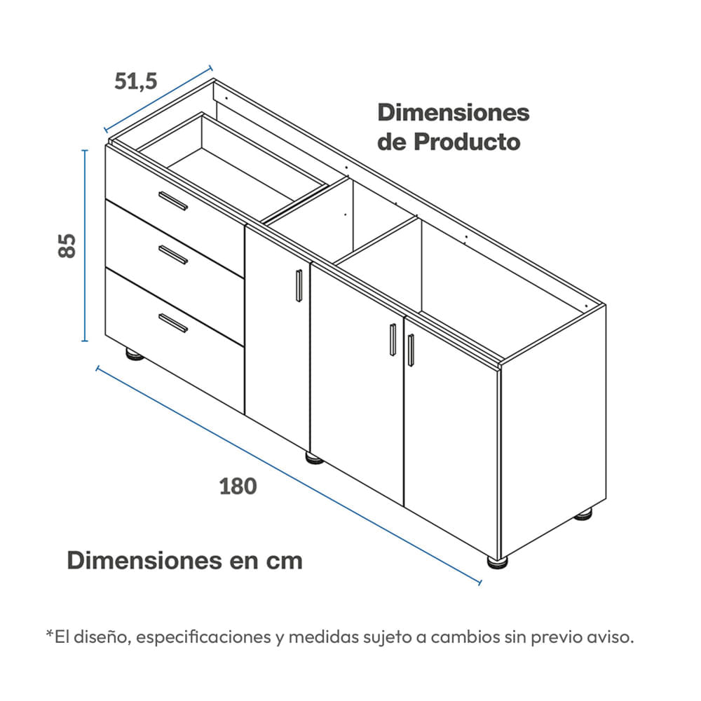 Mueble Inferior de cocina Challenger 3 puertas 3 cajones 1.8 M SA22180MB Acandi img #2