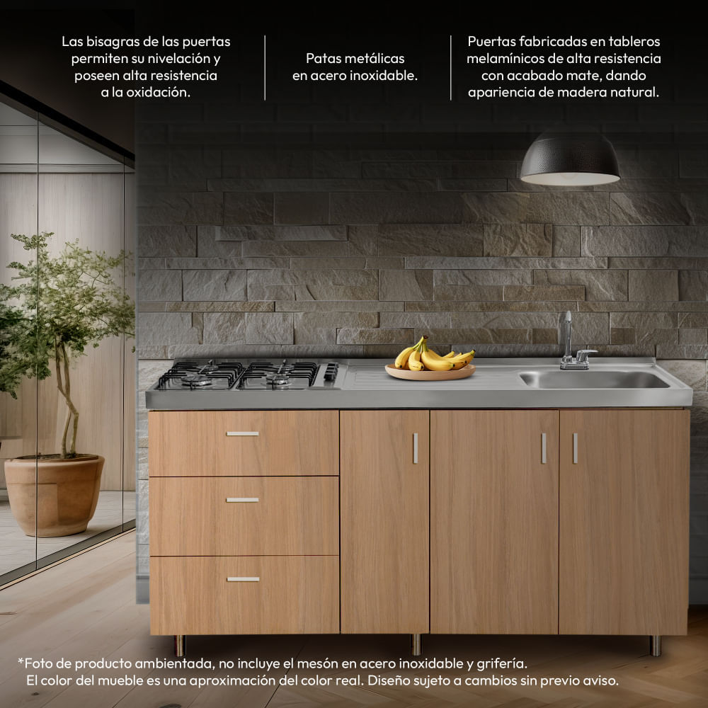 Mueble Inferior de cocina Challenger 3 puertas 3 cajones 1.8 M SA22180MB Acandi img #3