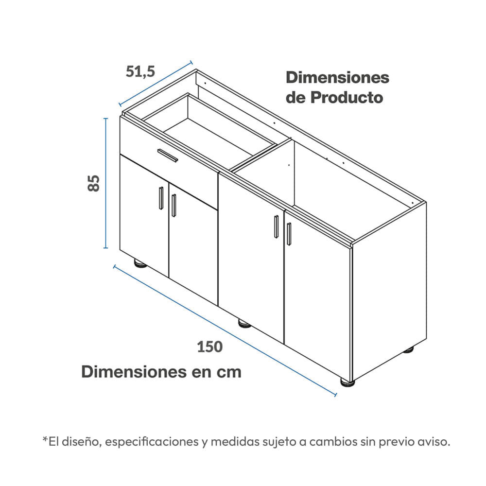 Mueble Inferior de cocina Challenger 4 puertas 1 cajón 1.5 M SA23150MB Acandi img #2