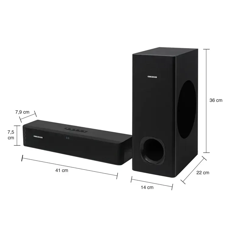 Barra de Sonido con Subwoofer Challenger 80W Bluetooth SB80Y Negro img #2