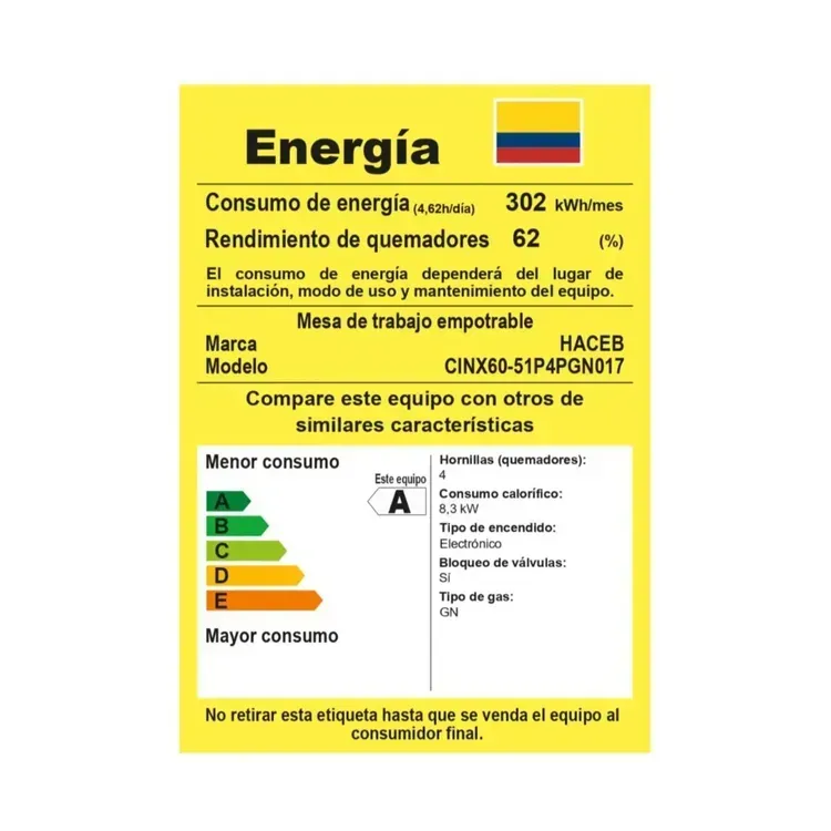 Estufa de Empotrar Haceb 4 Puestos 60 cm Gas Natural Platina TO 60-43 Inox img #10