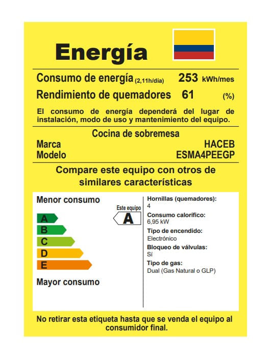 Estufa de Mesa Haceb 4 Puestos Gas Propano AVELLANA Vidrio Negra img #6