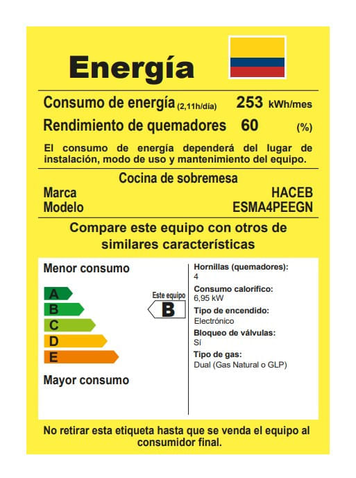 Estufa de Mesa Haceb 4 Puestos Gas Natural AVELLANA Vidrio Plata img #6