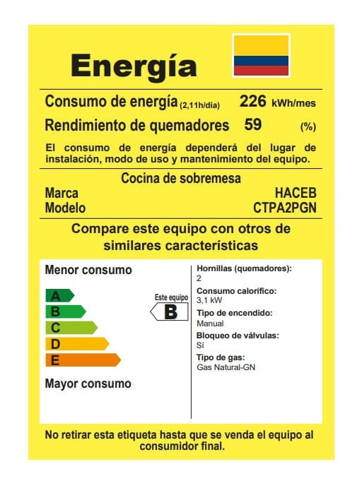 Estufa de Mesa Haceb 2 Puestos Gas Natural Gris img #5