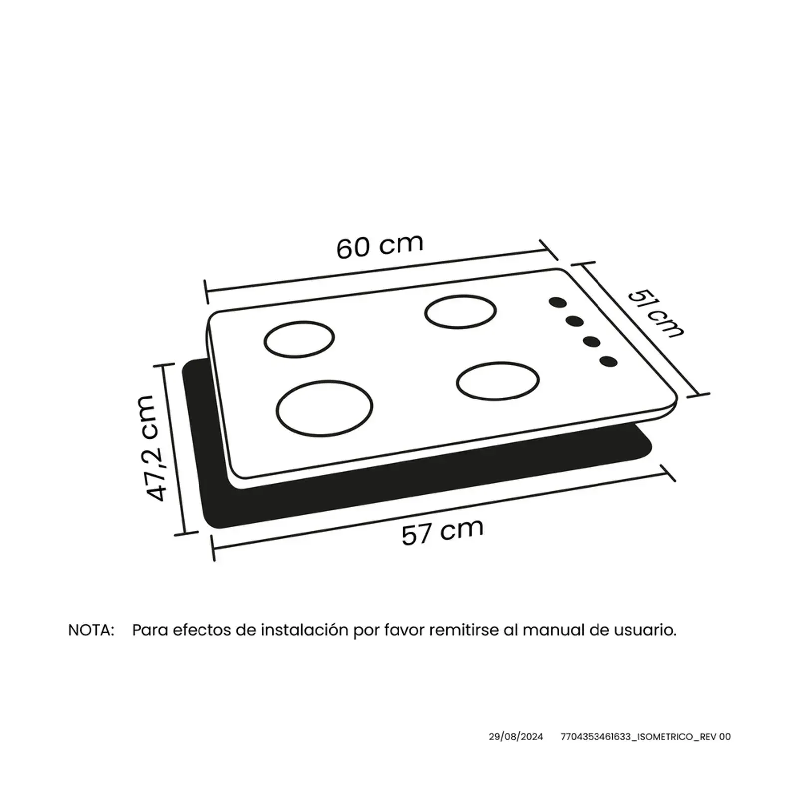 Estufa de Empotrar Haceb 4 Puestos 60 cm Gas Propano Platina TO 60-51 Inox img #2