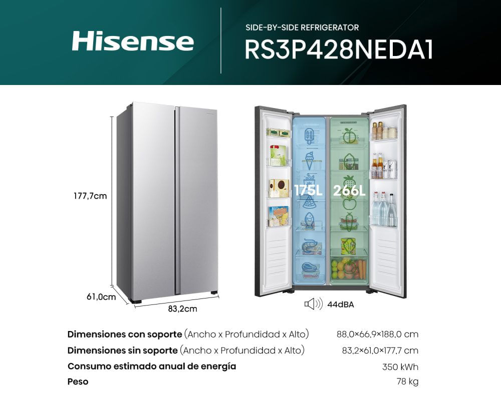 Nevecón Hisense Side by Side No Frost 428 Litros BCD-428 Gris img #2