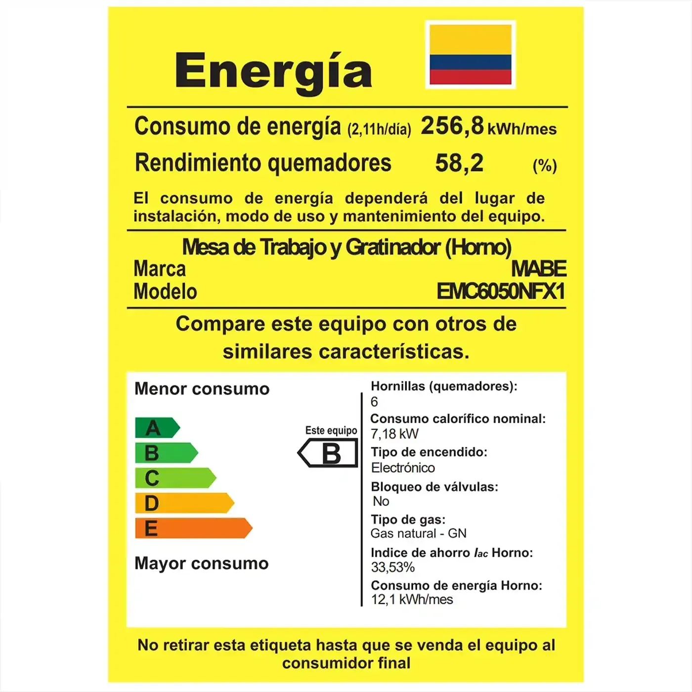 Estufa de Piso Mabe 4 Puestos Gas Natural EMC6050NFX1 Inox img #9