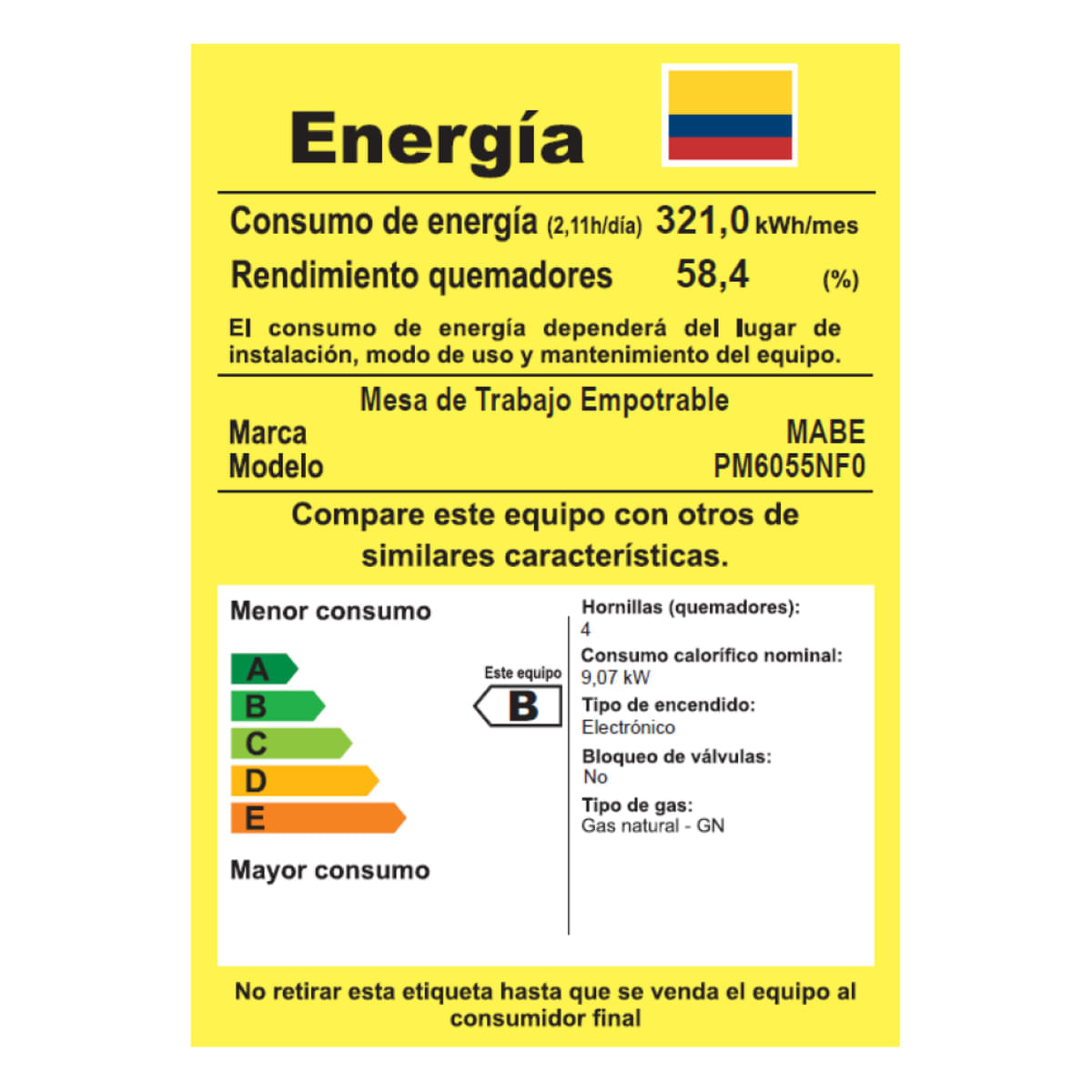 Estufa de Empotrar Mabe 60 cm 4 Puestos Gas Natural PM6055NF0 Inox img #6