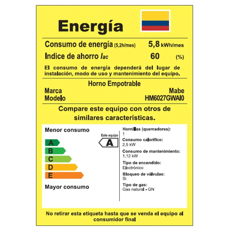 Horno de empotrar Mabe 60 cm Gas Natural HM6027GWAI0 Inox img #7