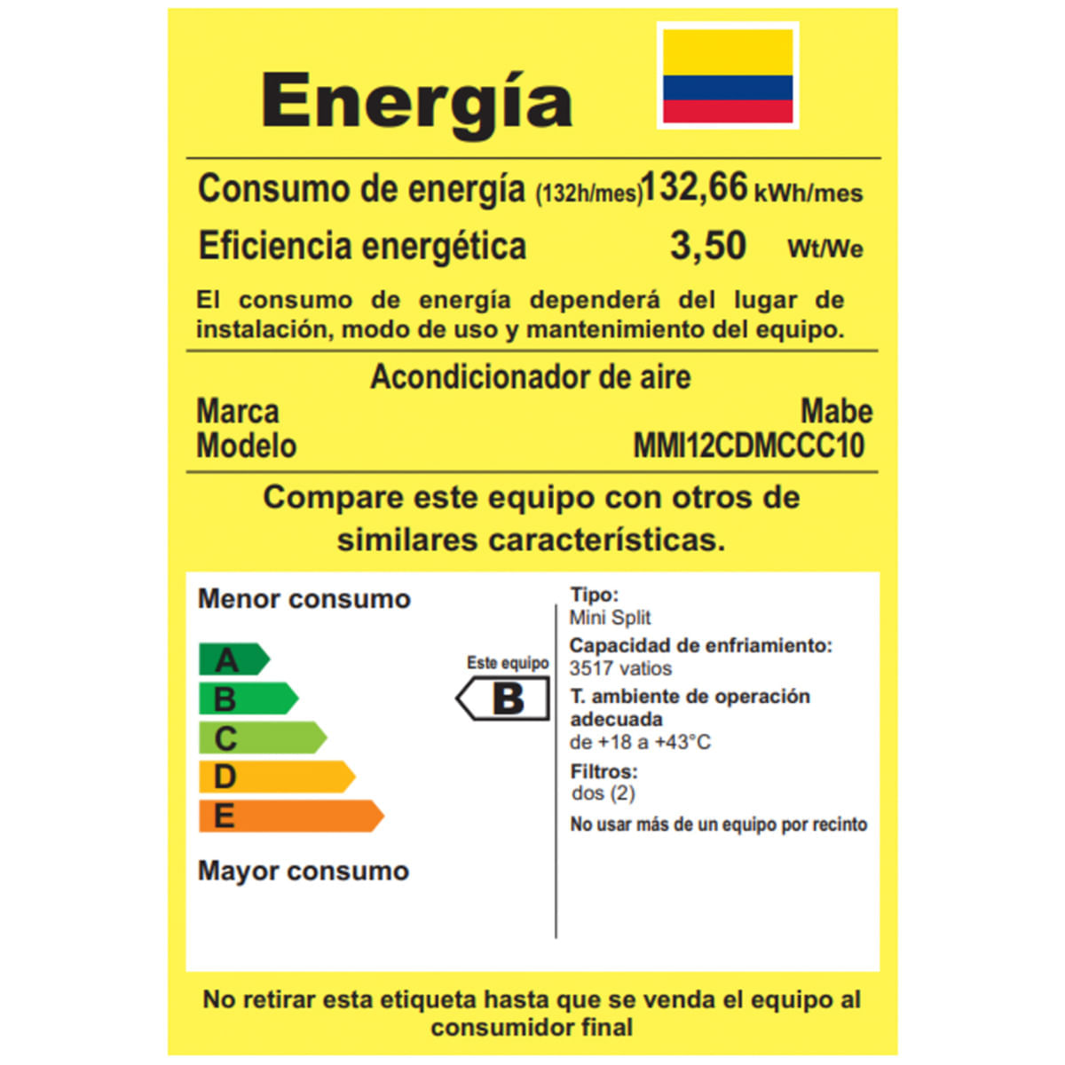 Aire Acondicionado Mabe 12000 BTU Tipo Split Inverter 220V MMI12CDMCCC10 Espejo img #12