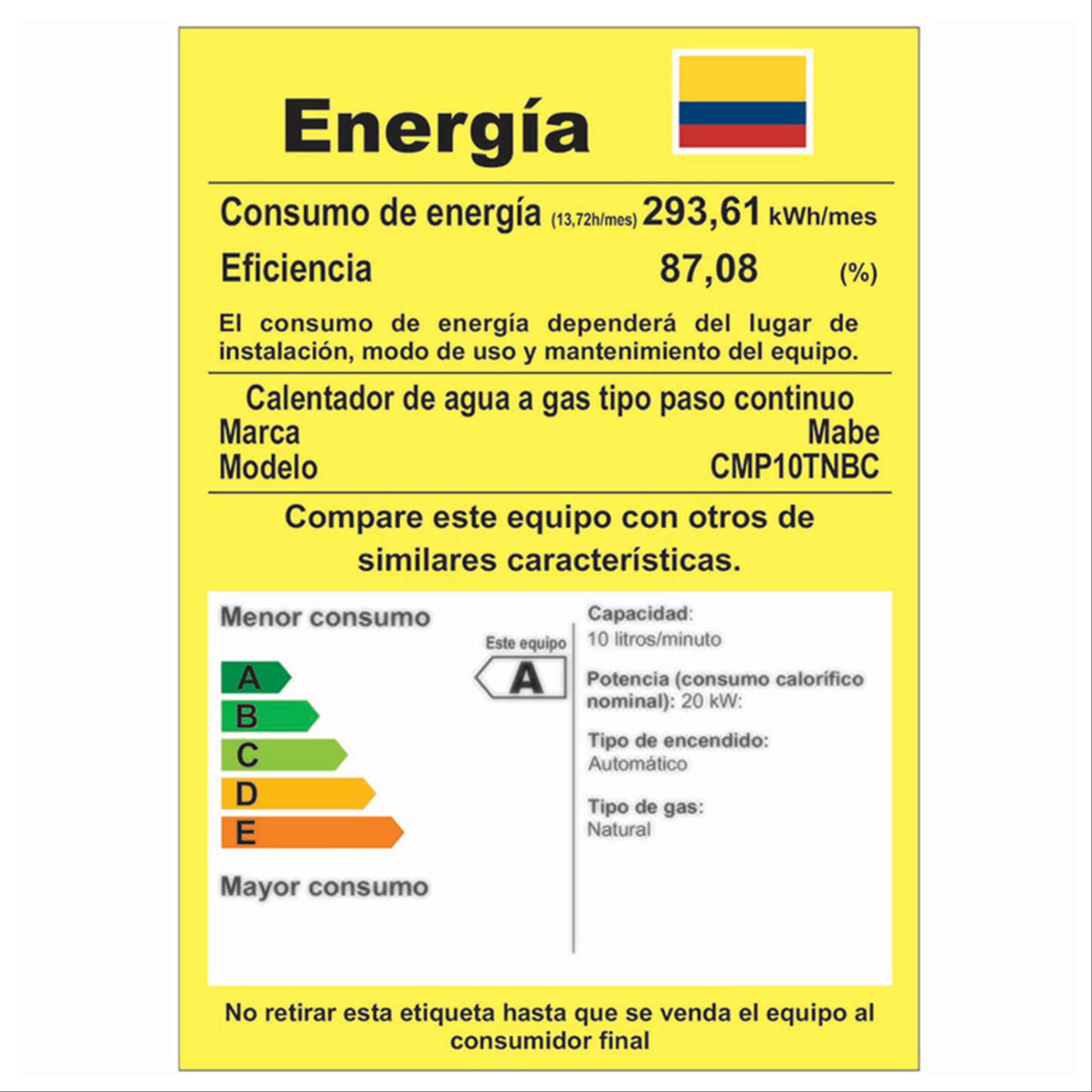 Calentador de Tiro Natural 10 Lts. Blanco Mabe - CMP10TNBC img #9