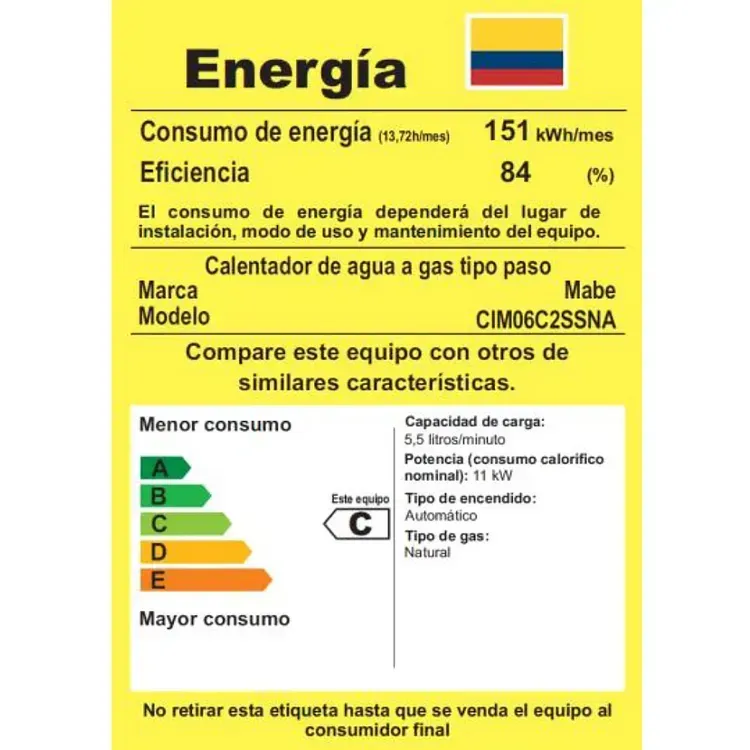 Calentador de paso Mabe 5.5 Litros Tiro Natural CIM06C2SSNA Gris img #5