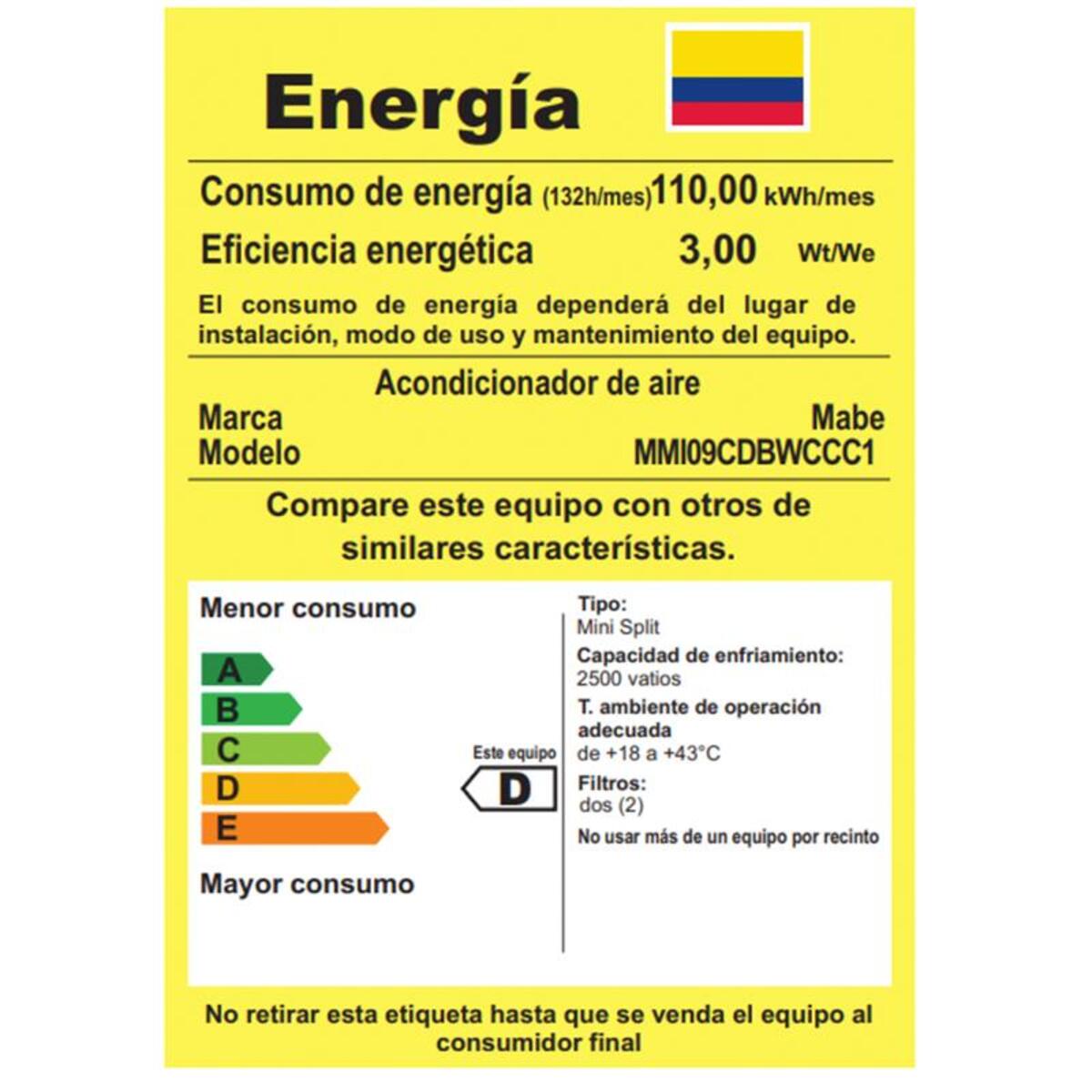 Aire Acondicionado Mabe 9000 BTU Inverter 220V MMI09CDBWCCC1 Blanco img #6