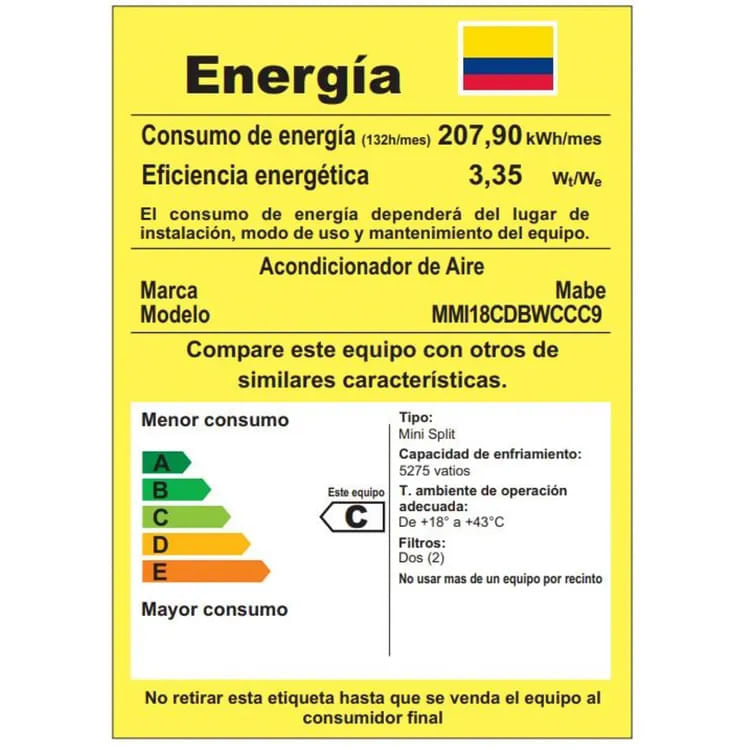Aire Acondicionado Mabe 18000 Btu Tipo Split Inverter 220V MMI18CDBWCCC9 Blanco img #9