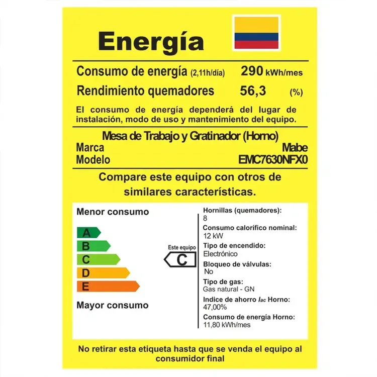 Estufa de Piso Mabe 6 Puestos Gas Natural EMC7630NFX0 Inox img #8