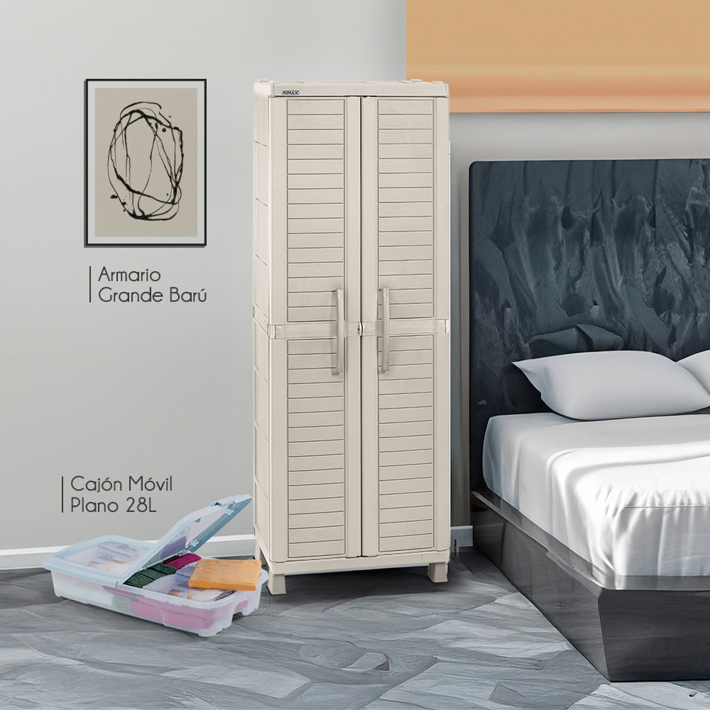 Combo Organizador Barú Armario Grande Cajón Móvil Plano 28 Litros Taupe img #1
