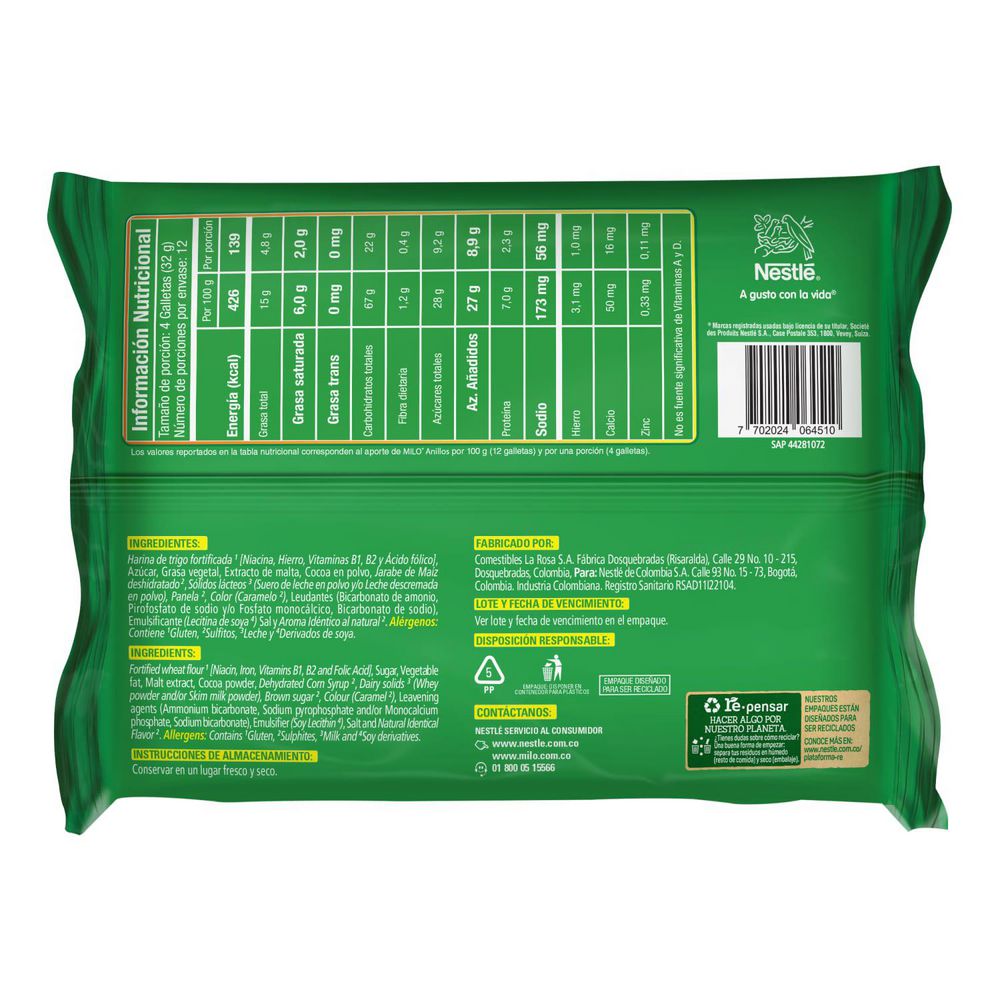 Galletas MILO anillos con crema x 12 paquetes (390  gr) img #2