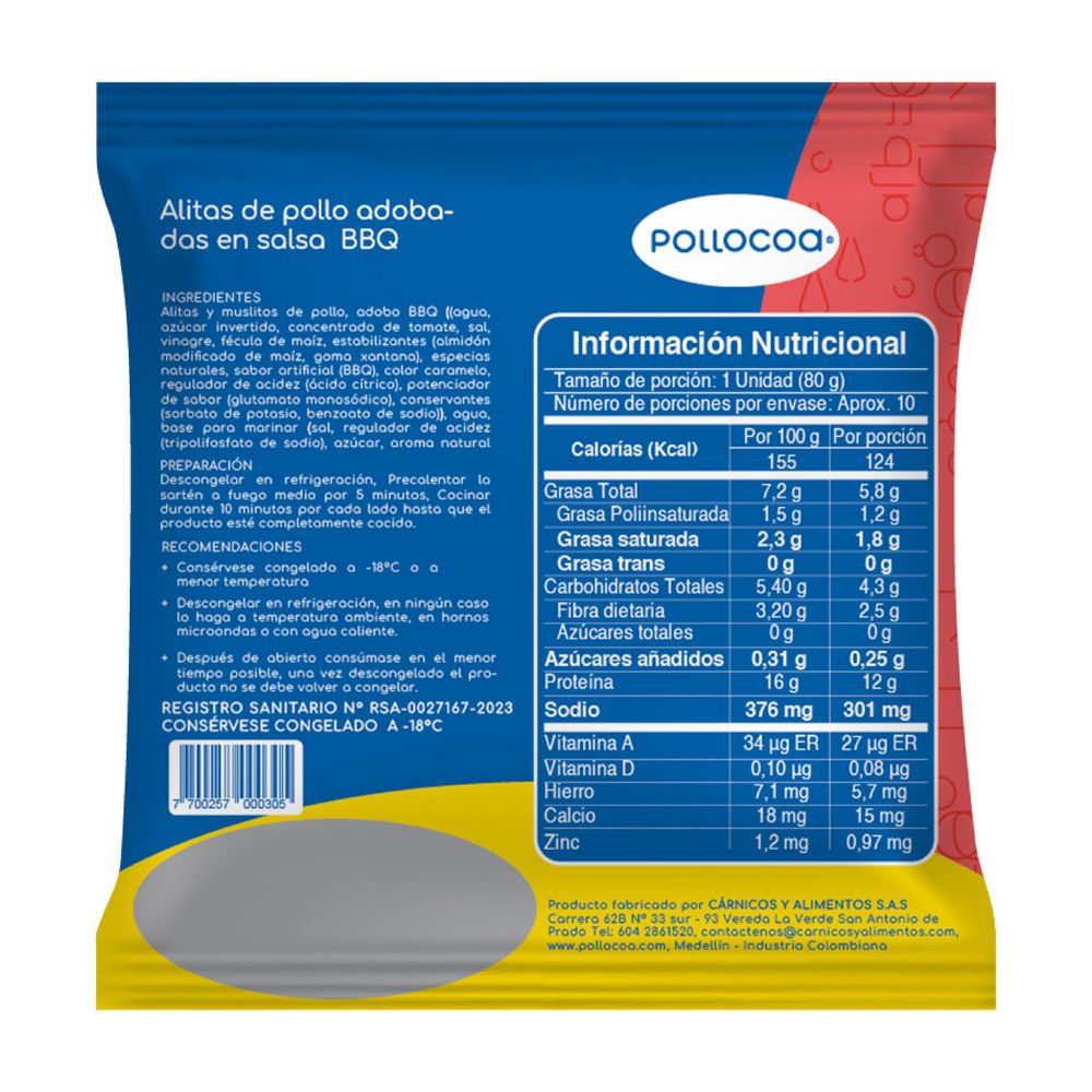 Alitas POLLOCOA adobadas BBQ (800  gr) img #2