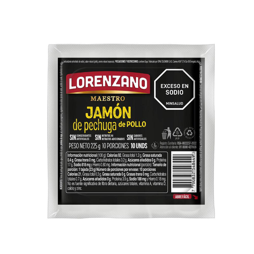 Jamón LORENZANO pechuga de pollo (225  gr) img #1