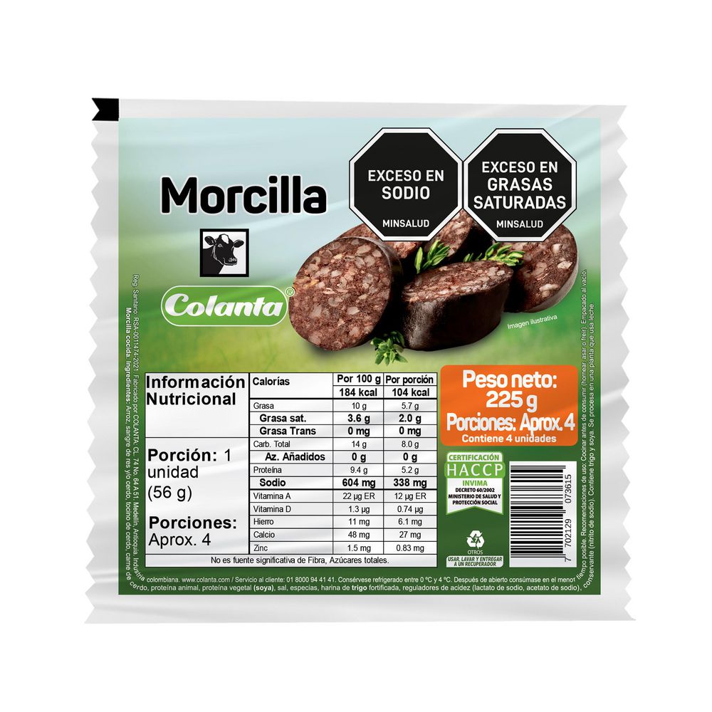 Morcilla COLANTA 4 porciones aproximadamente (225  gr) img #1