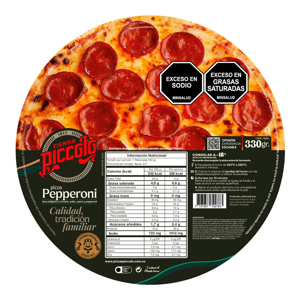 Pizza Mediana Pepperoni PIZZAS PICCOLO 330  gr img #1