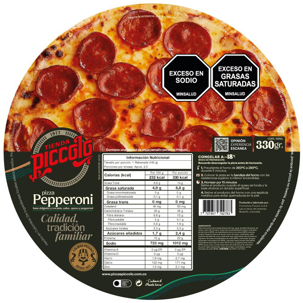 Pizza Mediana Pepperoni PIZZAS PICCOLO 330  gr img #2