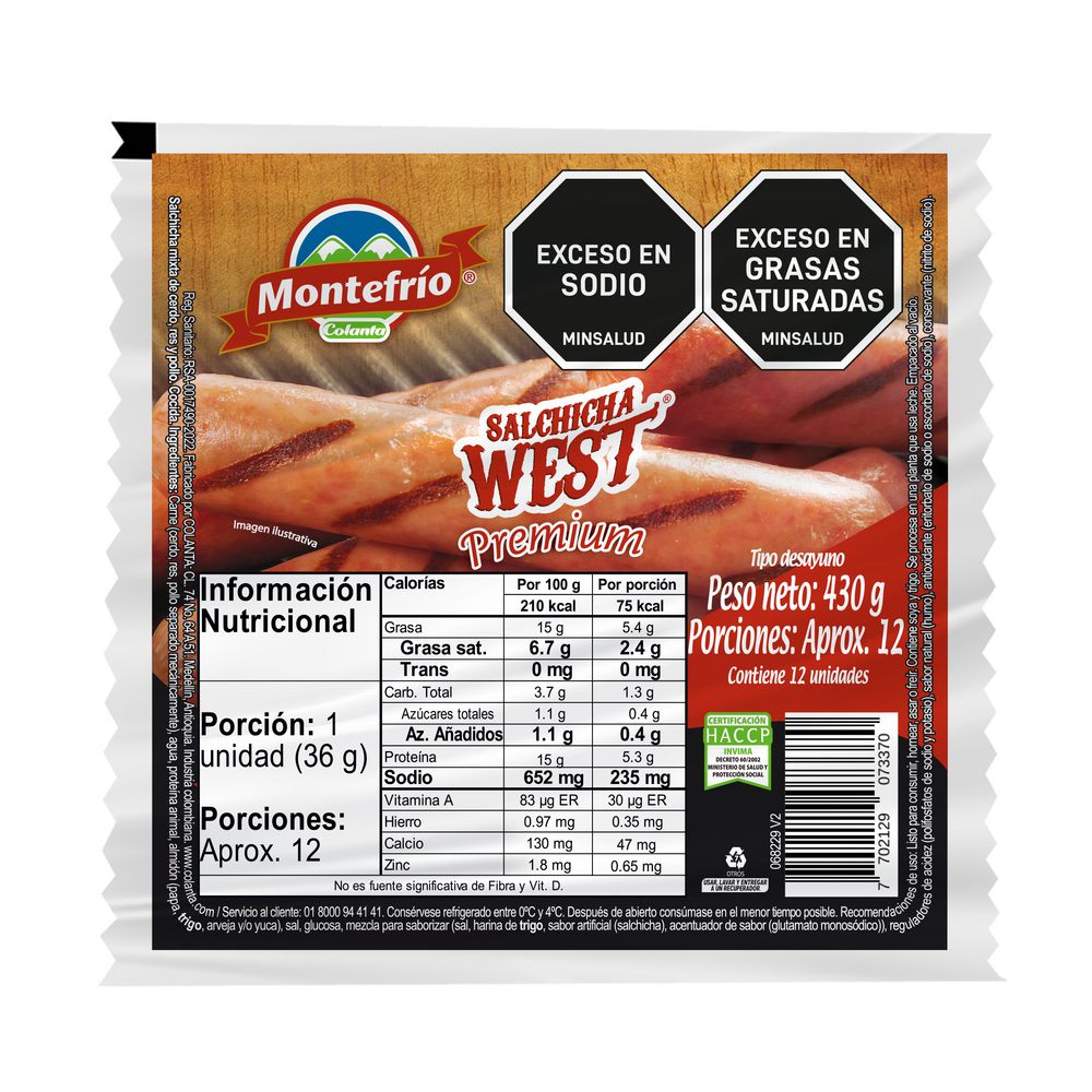 Salchicha MONTEFRIO west premium (430  Gramo (G)) img #1