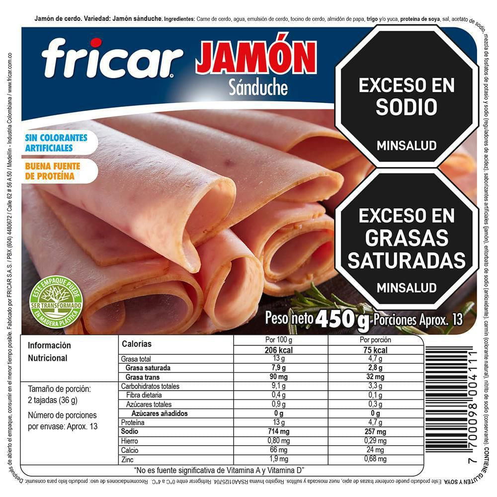 Jamón  FRICAR sánduche (450  gr) img #1