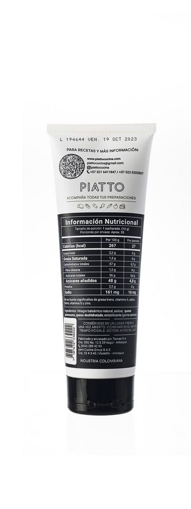 Vinagre balsámico PIATTO reducción parmesano 100% natural (330  gr) img #3
