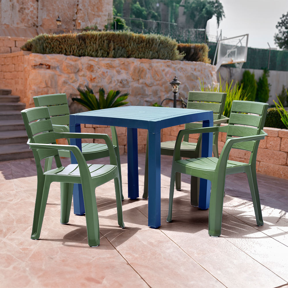 Combo Comedor Barú Trendy 1 Mesa Azul   4 Sillas Con Brazos Verdes img #1