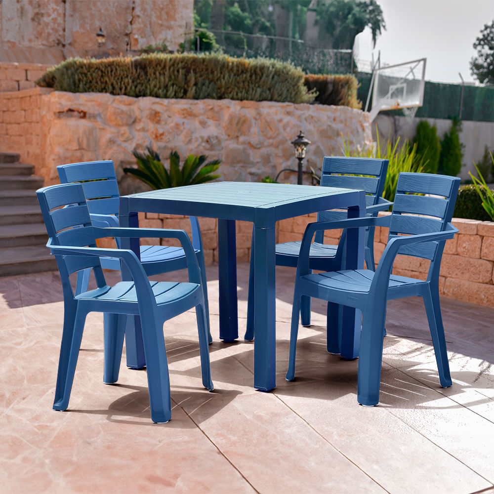 Combo Comedor Barú Trendy 1 Mesa Azul  4 Sillas Con Brazos Azules img #1