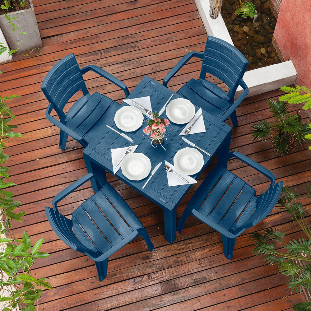 Combo Comedor Barú Trendy 1 Mesa  4 Sillas Con Brazos Azul Petroleo img #6