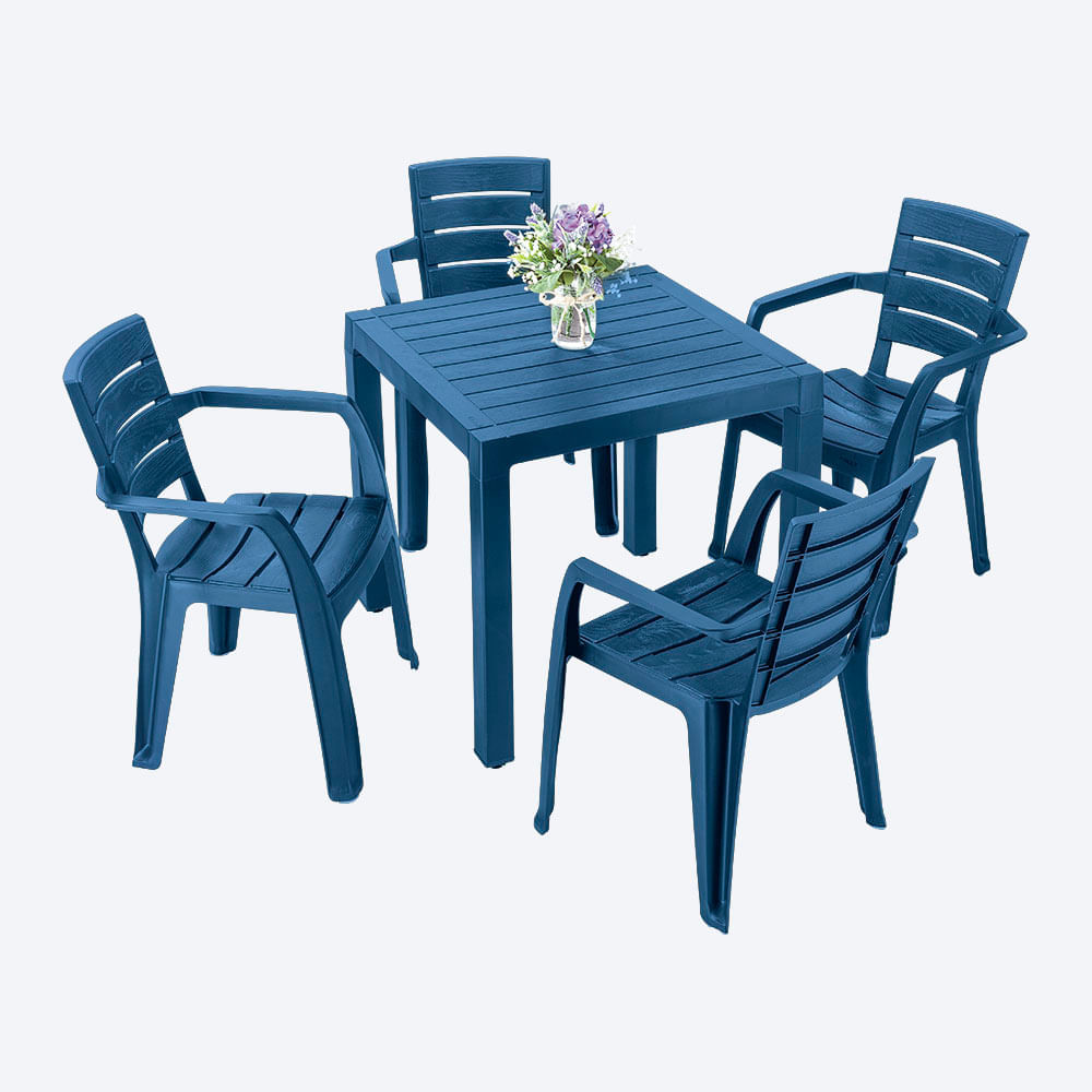 Combo Comedor Barú Trendy 1 Mesa  4 Sillas Con Brazos Azul Petroleo img #3