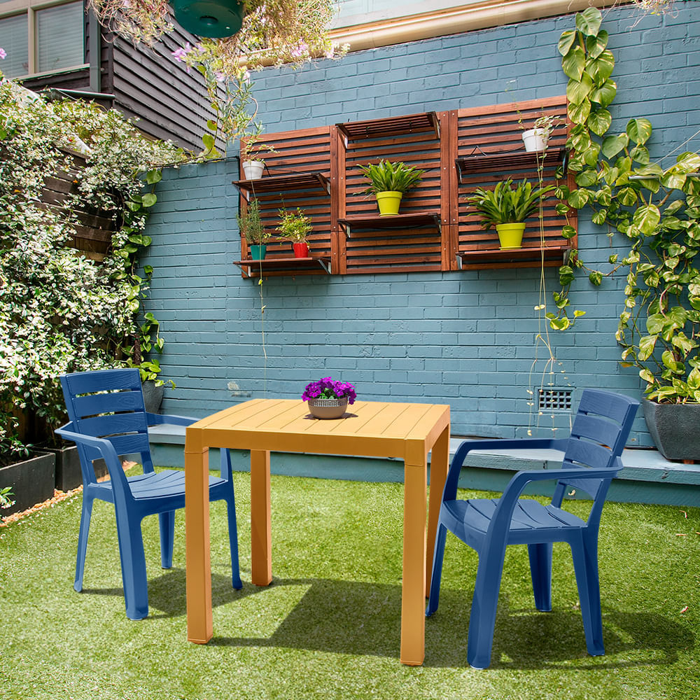 Combo Comedor Barú Trendy 1 Mesa Amarilla  4 Sillas Con Brazos Azules img #1